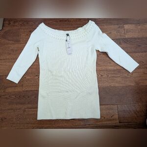 White House Black Market 3/4 Sleeve Knit Sweater Cream/Ivory Size S Petite NWT